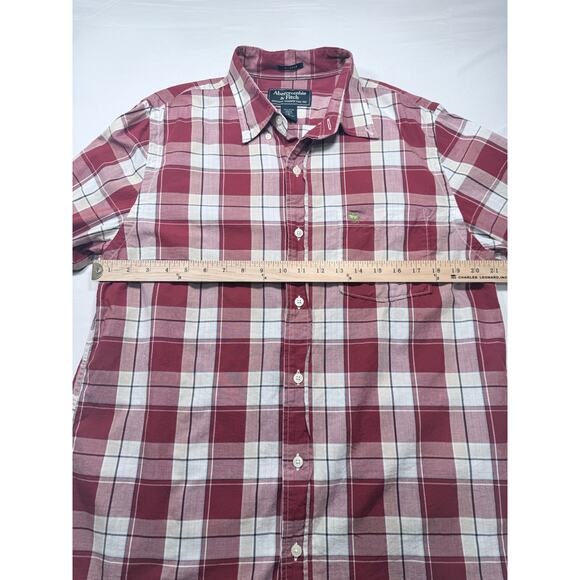 Abercrombie & Fitch Muscle Fit Plaid Button Down Shirt - Men's XL - Maroon/Cream - Picture 3 of 5